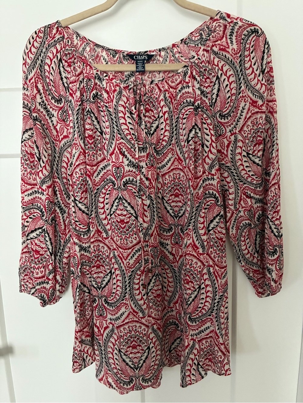Chaps Red and Black Paisley Peasant Tunic